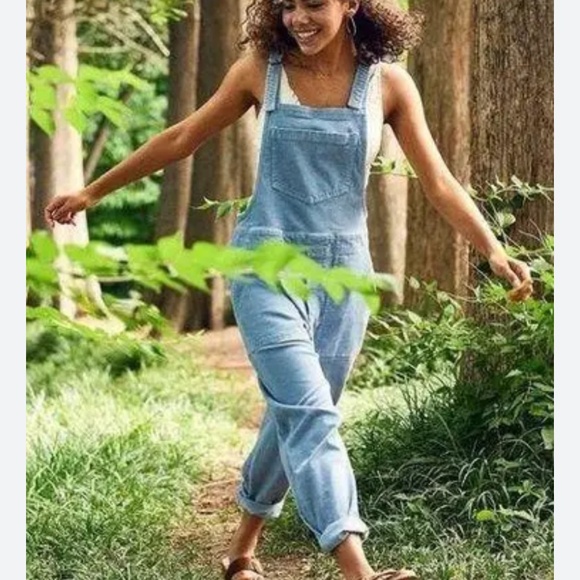 Aerie Light Wash Denim Corduroy Overalls Women’s Size XL Relaxed Fit Blue Boho - Picture 11 of 11